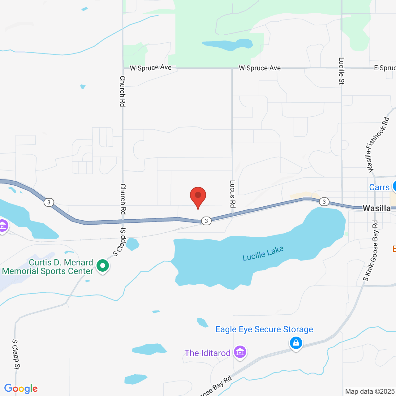 Google map image of our location in 1551 W. Parks Highway Wasilla, AK